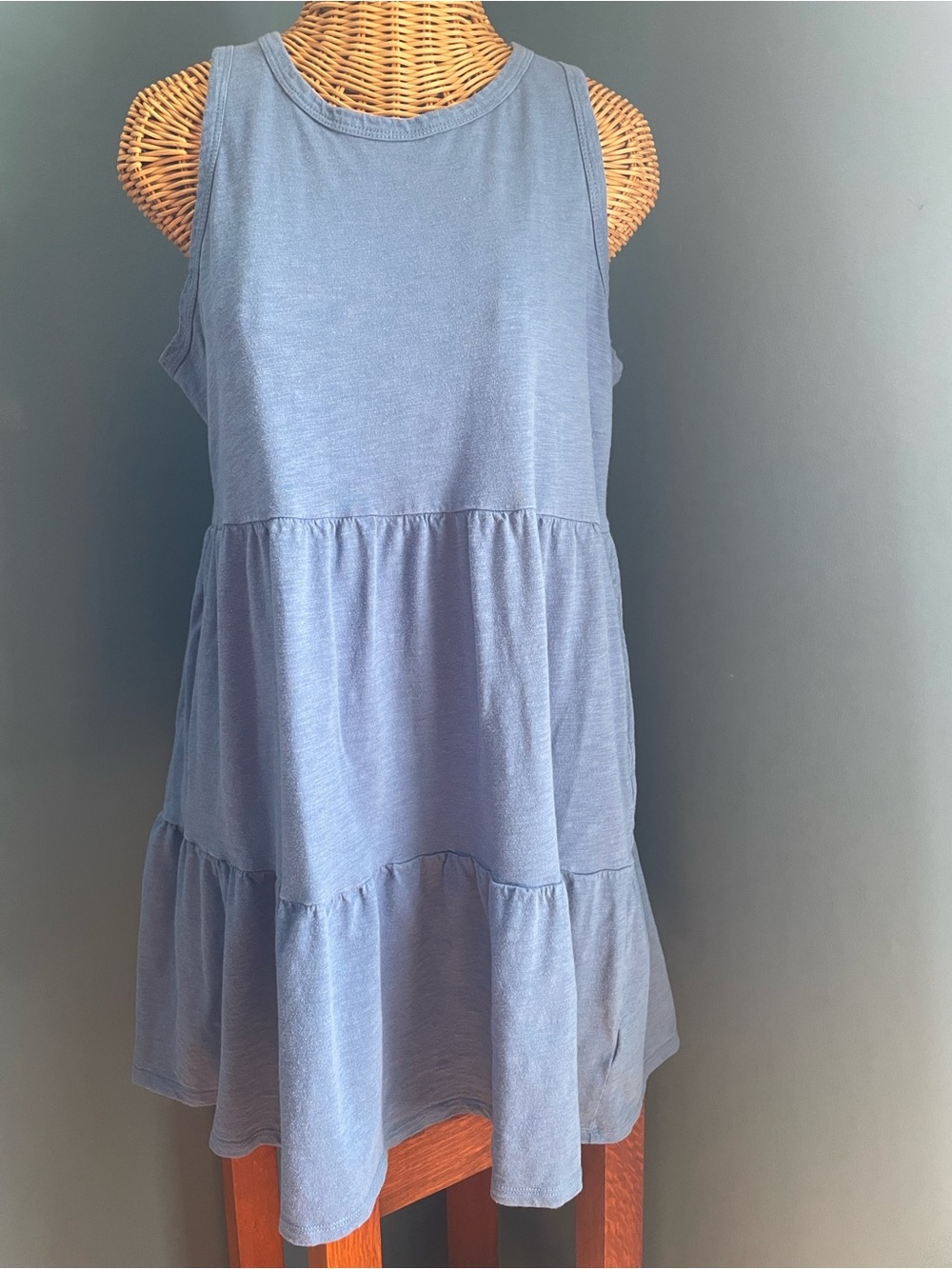 Gap Sleeveless Tank Swing Dress Tiered Blue Pockets Size Large